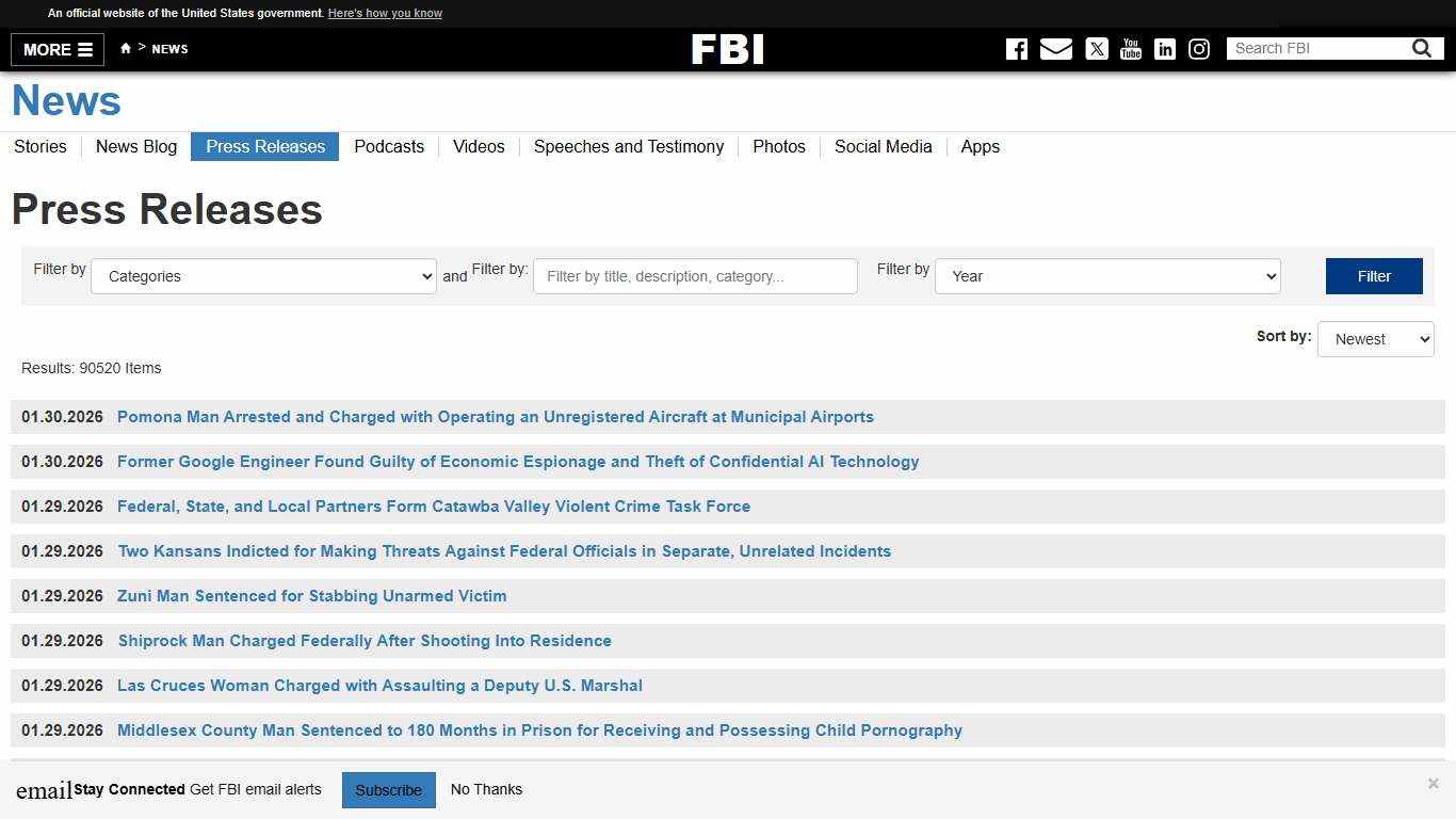 Press Releases — FBI